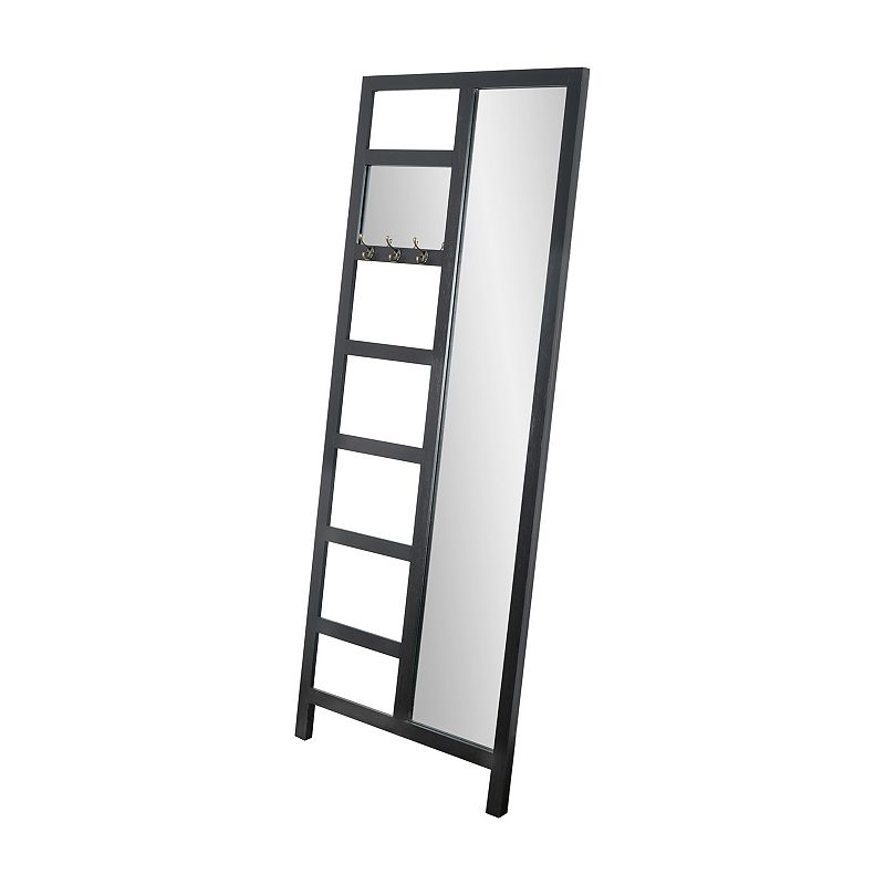 American Art Décor Black Wood Decorative Ladder with Mirror