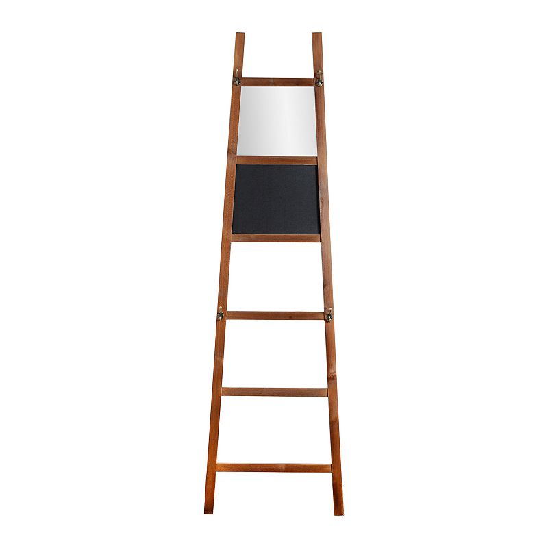 American Art Décor Wood Decorative Ladder with Mirror & Chalkboard, Brown