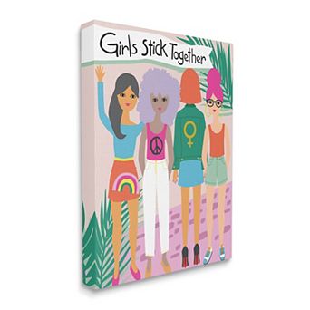 Stupell Home Decor Girls Stick Together Canvas Wall Art