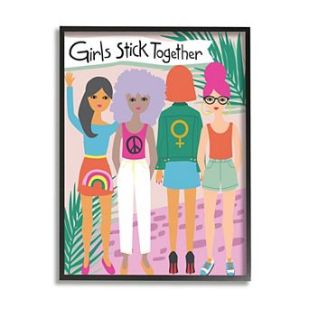 Stupell Home Decor Girls Stick Together Pink Canvas Wall Art