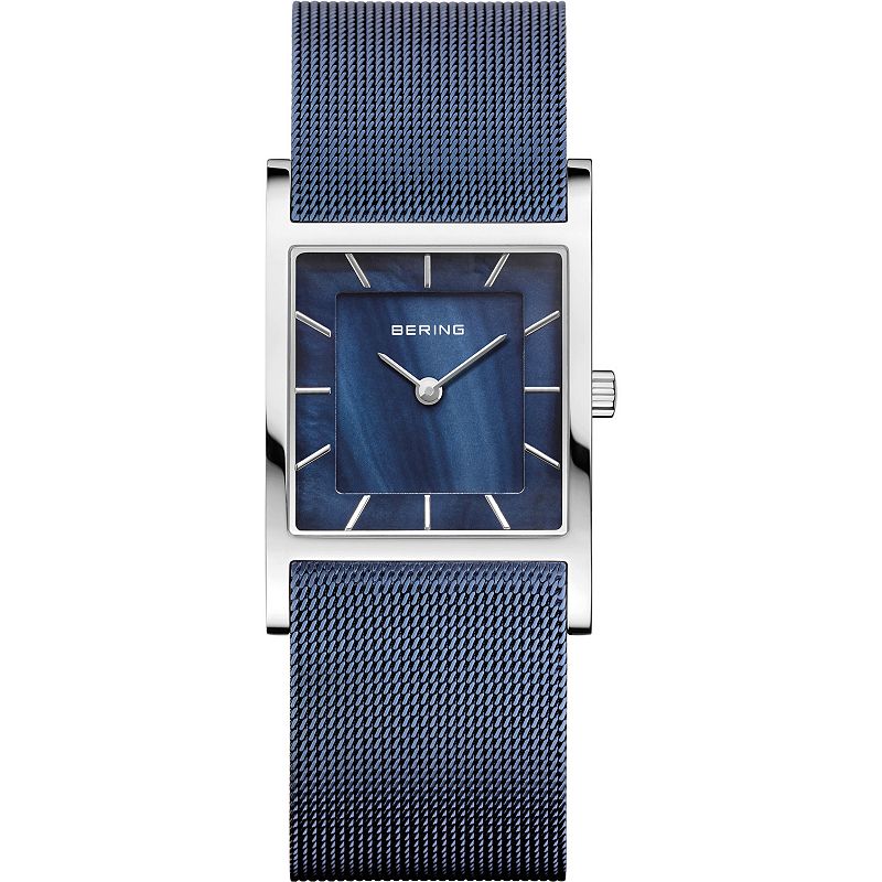 BERING Womens Classic Stainless Steel Blue Mesh Strap Tank Watch - 10426-3