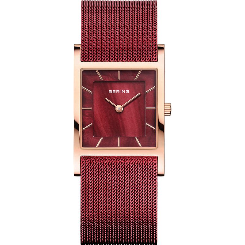 BERING Womens Classic Rose Gold Red Mesh Strap Tank Watch - 10426-363-S, S