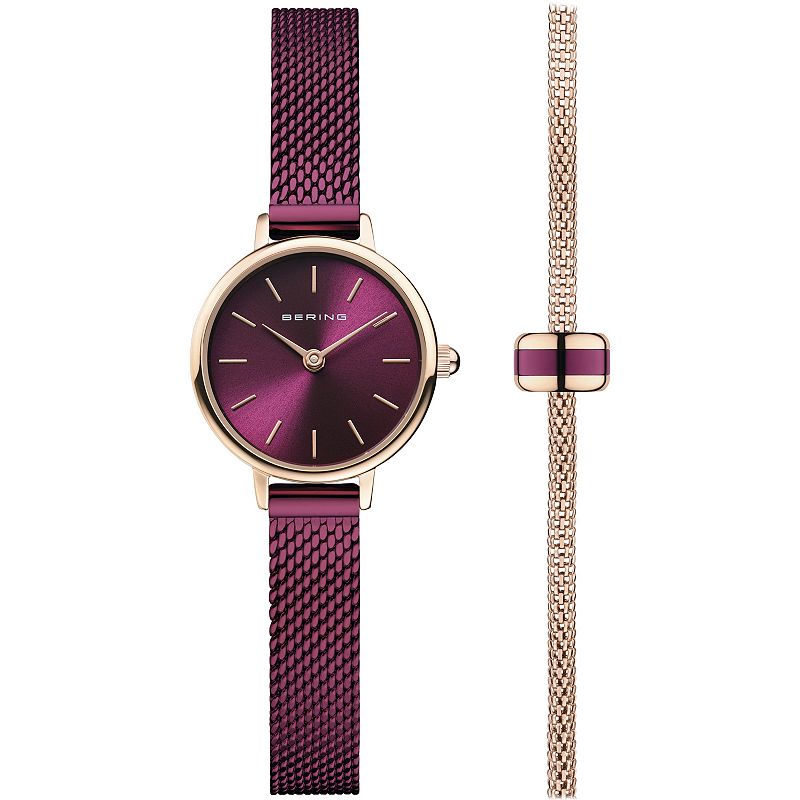 BERING Women's Purple Mesh Strap Watch with Mesh Bracelet & Charm - 11022-969GH1, Size: XS