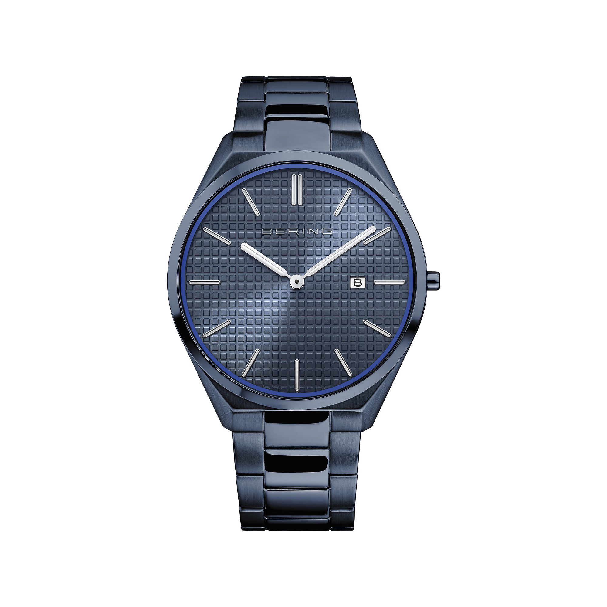 BERING Mens Ultra Slim Blue Stainless Steel Bracelet Watch - 17240-797, Si