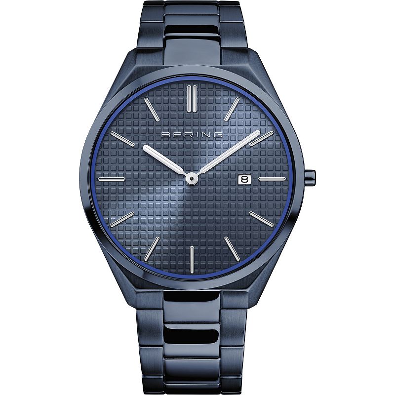 BERING Men's Ultra Slim Blue Stainless Steel Bracelet Watch - 17240-797, Size: Large