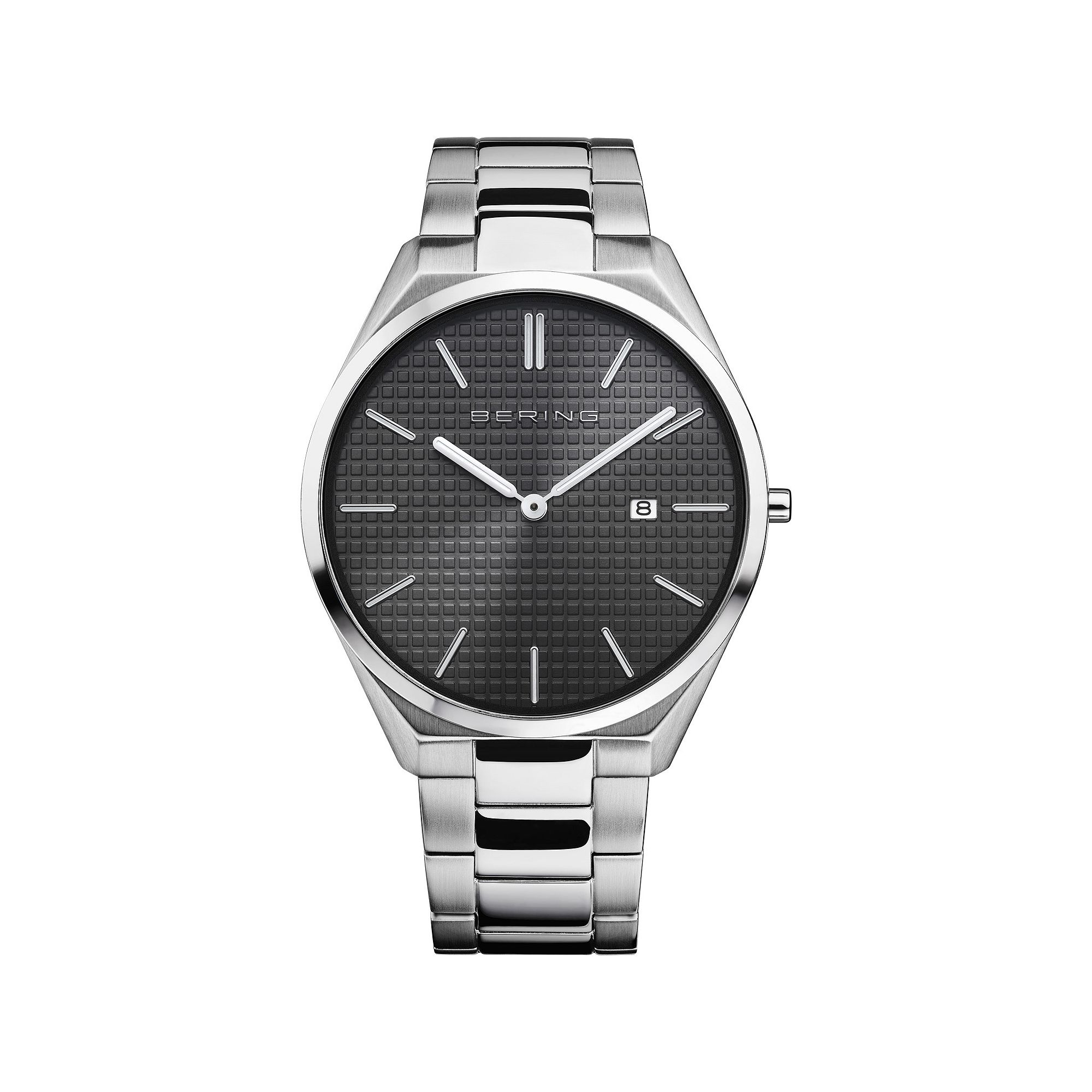 BERING Mens Ultra Slim Blue Stainless Steel Bracelet Watch - 17240-797, Si