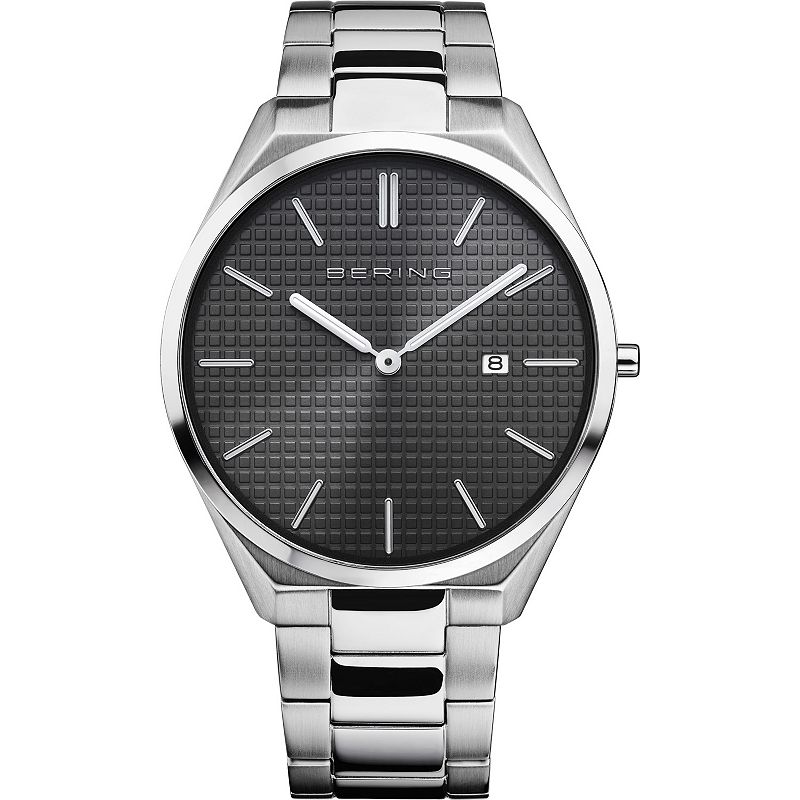 BERING Men's Ultra Slim Blue Stainless Steel Bracelet Watch - 17240-797, Size: Large, Silver