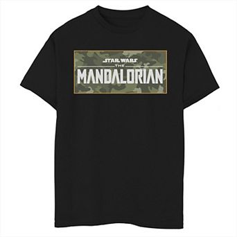 Boys 6-20 Star Wars: The Mandalorian Boxed Green Camo Title Logo Graphic Tee