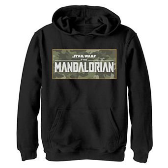 Boys 4-20 Star Wars: The Mandalorian Boxed Green Camo Title Logo Graphic Hoodie