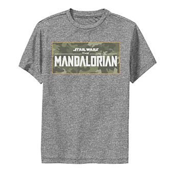 Boys 8-20 Star Wars: The Mandalorian Boxed Green Camo Title Logo Performance Graphic Tee