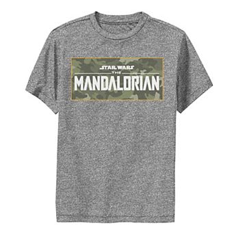 Boys 8-20 Star Wars: The Mandalorian Boxed Green Camo Title Logo Performance Graphic Tee