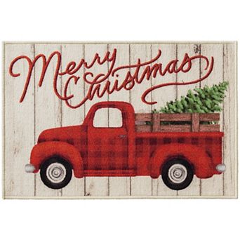 Loomaknoti Merry Christmas Plaid Truck Printed Nylon Doormat - 20'' x 30''