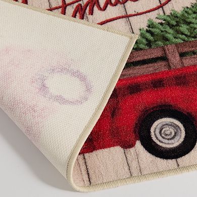Loomaknoti Merry Christmas Plaid Truck Printed Nylon Doormat - 20'' x 30''