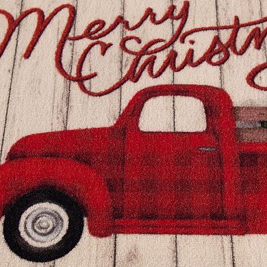Loomaknoti Merry Christmas Plaid Truck Printed Nylon Doormat - 20'' x 30''