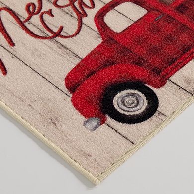 Loomaknoti Merry Christmas Plaid Truck Printed Nylon Doormat - 20'' x 30''