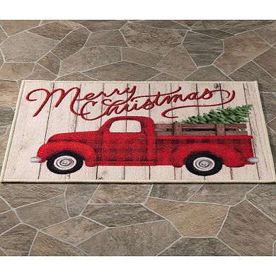 Loomaknoti Merry Christmas Plaid Truck Printed Nylon Doormat - 20'' x 30''
