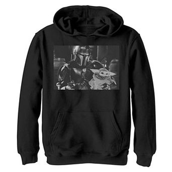 Boys 4-20 Star Wars The Mandalorian & The Child aka Baby Yoda Black & White Portrait Graphic Hoodie