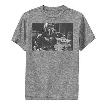 Boys 8-20 Star Wars The Mandalorian & The Child aka Baby Yoda Black & White Portrait Performance Graphic Tee