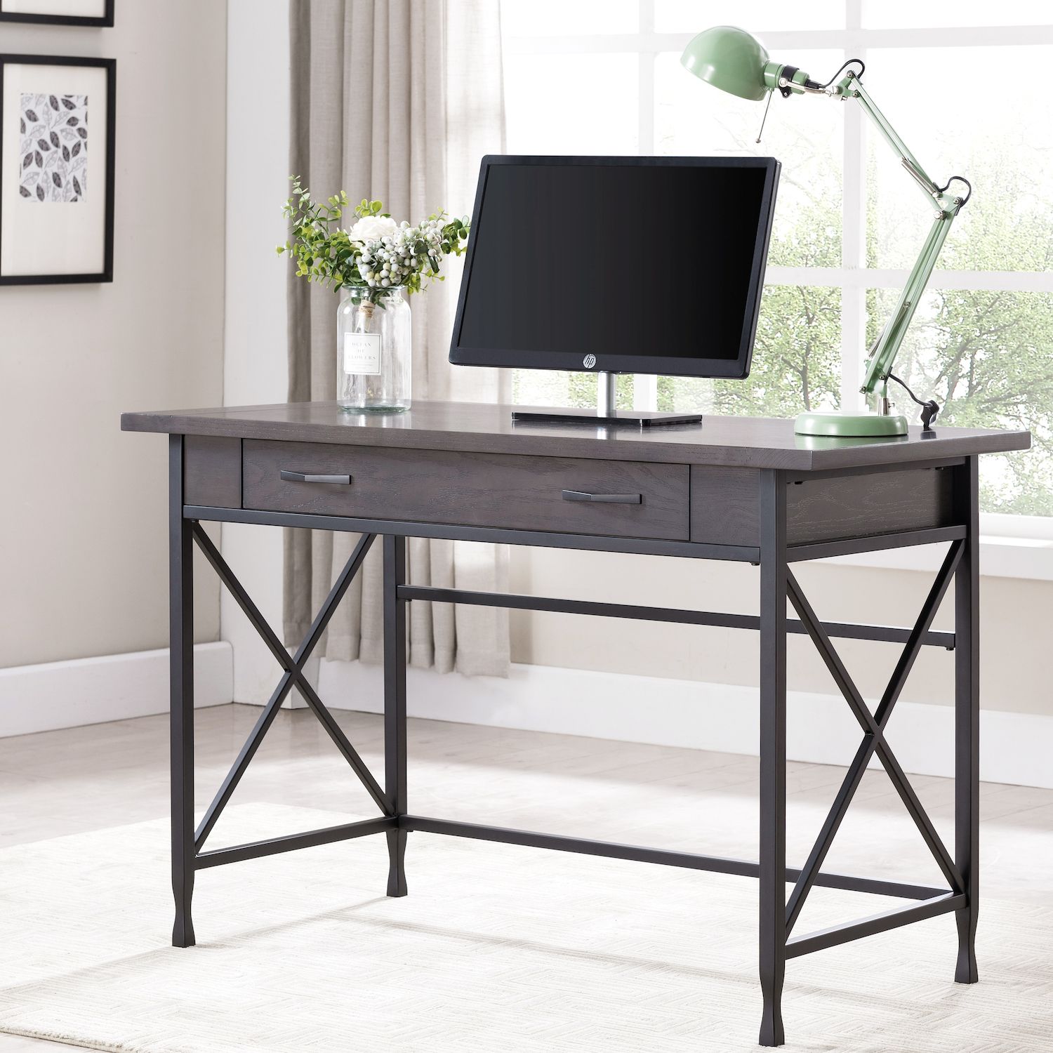 Leick Home Chisel And Forge 48-in Gray Modern/Contemporary Oak Computer