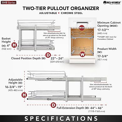 Rev-A-Shelf Kitchen Cabinet Pull Out Shelf Organizer, 18 x 22 In, 5WB2-1822CR-1