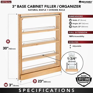 Rev-A-Shelf 432-BF-3C 3-Inch Cabinet Base Filler Pullout Organizer Rack, Maple