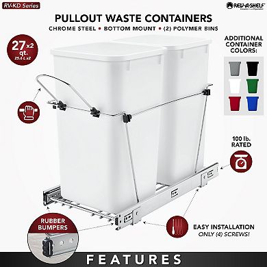 Rev-a-shelf Double Pull Out Trash Can 27 Qt For Kitchen, White, Rv-15kd-11c S