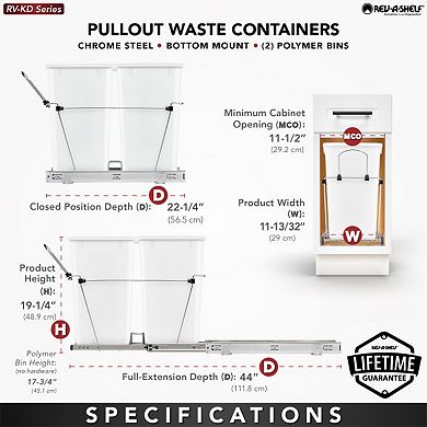 Rev-A-Shelf Double Pullout Trash Cans 27 qt. for Kitchen, White, RV-15KD-11C S