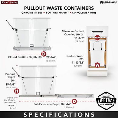 Rev-a-shelf Double Pull Out Trash Can 27 Qt For Kitchen, White, Rv-15kd-11c S