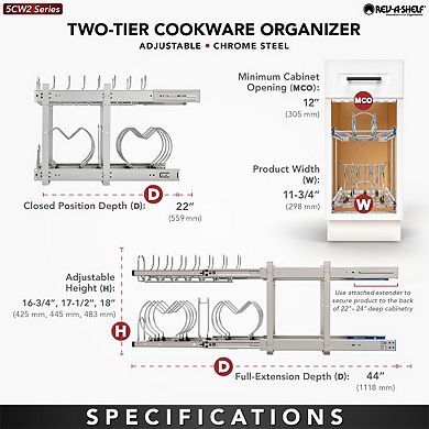 Rev-A-Shelf Pullout Cabinet Pot and Pan Organizer, 11.75" Width, 5CW2-1222-CR