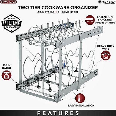 Rev-A-Shelf Pullout Cabinet Pot and Pan Organizer, 11.75" Width, 5CW2-1222-CR