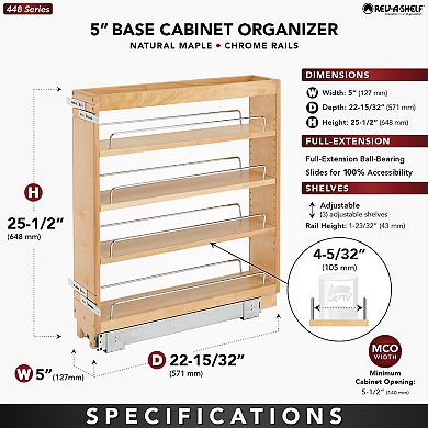 Rev-A-Shelf 5" Pullout Kitchen Cabinet Organizer Pantry Spice Rack, 448-BC-5C