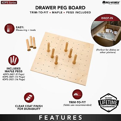 Rev-a-shelf 39x21" Trimmable Pegboard Drawer Organizer With 16 Pegs, 4dps-3921