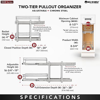 Rev-A-Shelf Pullout 2-Tier Basket Organizer for Kitchen or Vanity Cabinets, 9 x 18 In, 5WB2-0918CR-1