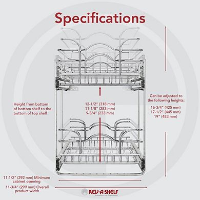 Rev-A-Shelf Kitchen Cabinet Pull Out Shelf Organizer, 12 x 18 In, 5WB2-1218CR-1