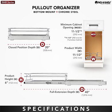 Rev-A-Shelf Pullout Basket Organizer for Kitchen or Vanity Cabinets,12 x 20 In, 5WB1-1220CR-1