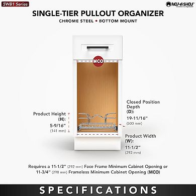Rev-A-Shelf Pullout Basket Organizer for Kitchen or Vanity Cabinets,12 x 20 In, 5WB1-1220CR-1