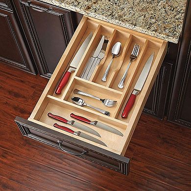 Rev-A-Shelf 7 Cutlery Compartment Tray Cabinet Insert Short, Wooden, 4WCT-1SH