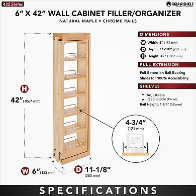 Rev-a-shelf Pullout Wall Filler Cabinet Wooden Organizer, 42" Hgt, 432-wf42-6c