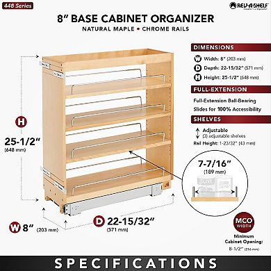 Rev-A-Shelf 8" Pullout Kitchen Cabinet Organizer Pantry Spice Rack, 448-BC-8C