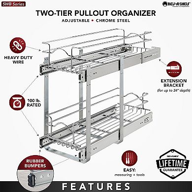 Rev-A-Shelf Pullout 2-Tier Basket Organizer for Kitchen Cabinets, 9 x 22 In, 5WB2-0922CR-1