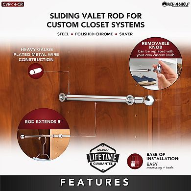 Rev-A-Shelf 14" Extendable Metal Designer Closet Valet Rod, Chrome, CVR-14-CR