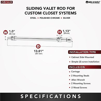Rev-A-Shelf 14" Extendable Metal Designer Closet Valet Rod, Chrome, CVR-14-CR