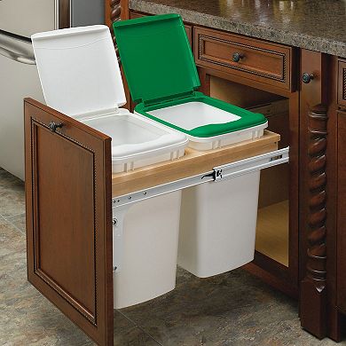 Rev-A-Shelf Double Pull Out Top Mount Trash Can 35 Quart, White, 4WCTM-18DM2