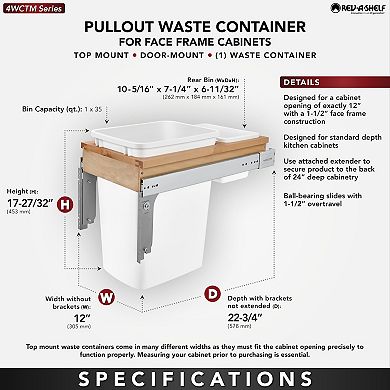 Rev-a-shelf Single Pullout Top Mount Trash Can 35 Qt., White, 4wctm-12dm1