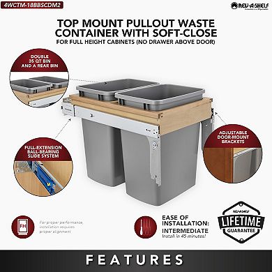 Rev-a-shelf Pull Out Top Mount Trash Can W/ Soft-close, 35 Qt, 4wctm-18bbscdm2