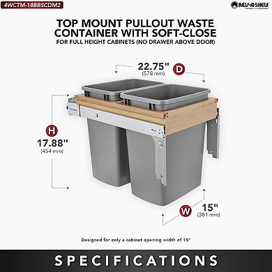 Rev-a-shelf Pull Out Top Mount Trash Can W/ Soft-close, 35 Qt, 4wctm-18bbscdm2