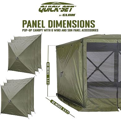 CLAM Quick-Set Screen Hub Tent Wind & Sun Panels, Accessory Only, Green (3 pack)