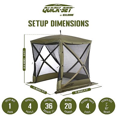 CLAM Quick-Set Traveler 6 x 6 Ft Portable Outdoor 4 Sided Canopy Shelter, Green