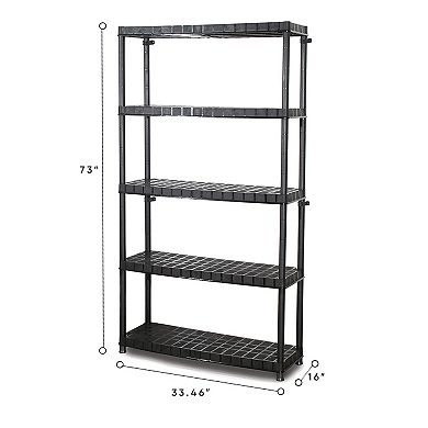 Ram Quality Products Optimo 16 inch 5 Tier Plastic Storage Shelves, Black