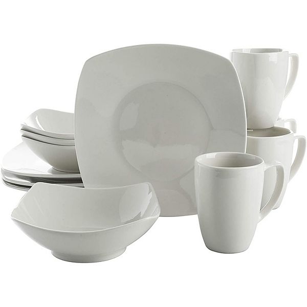Gibson Zen Buffetware 12 Piece Square Dinnerware Plate, Bowl, & Mug Set
